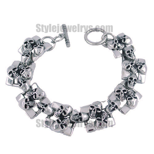 Stainless steel jewelry Bracelet double skull square and skull link bracelet SJB380013 - Click Image to Close